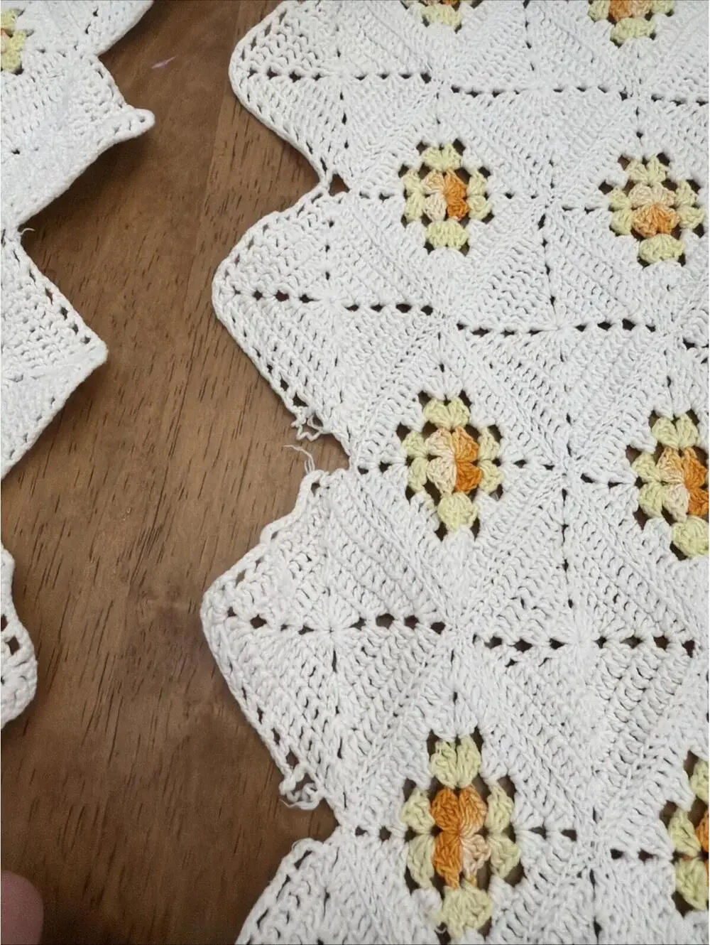 vintage table runner dresser Scarf doily crocheted flower Floral yellow Lot 3